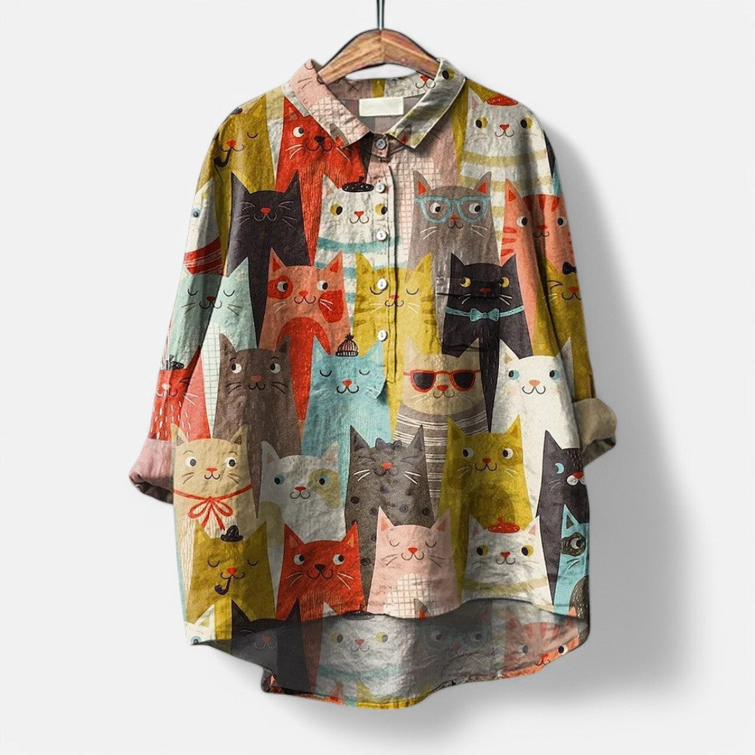 Women’s Long Sleeve Dog Print Blouse