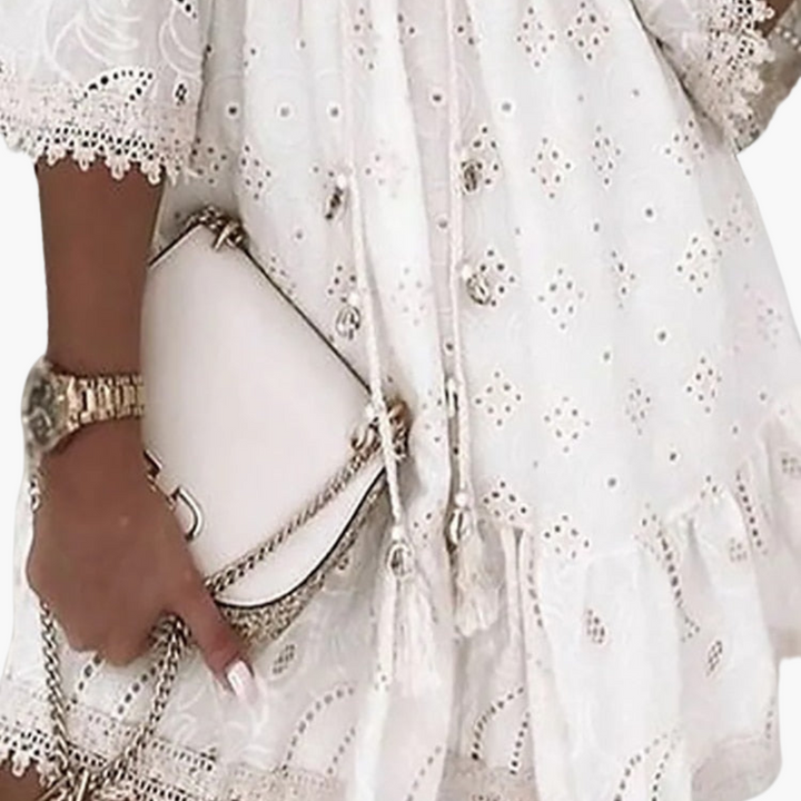 Women’s Mini Dress with V-Neck and Lace Sleeves