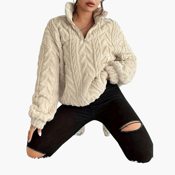 Cable Knit Half-Zip Fleece Sweatshirt - Cosy Fit for Women -  Made By Riley