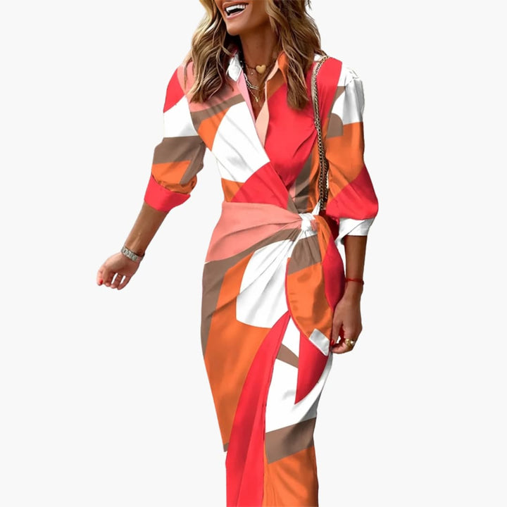 Women’s Shirt Dress with Wrap Silhouette and Waist Tie