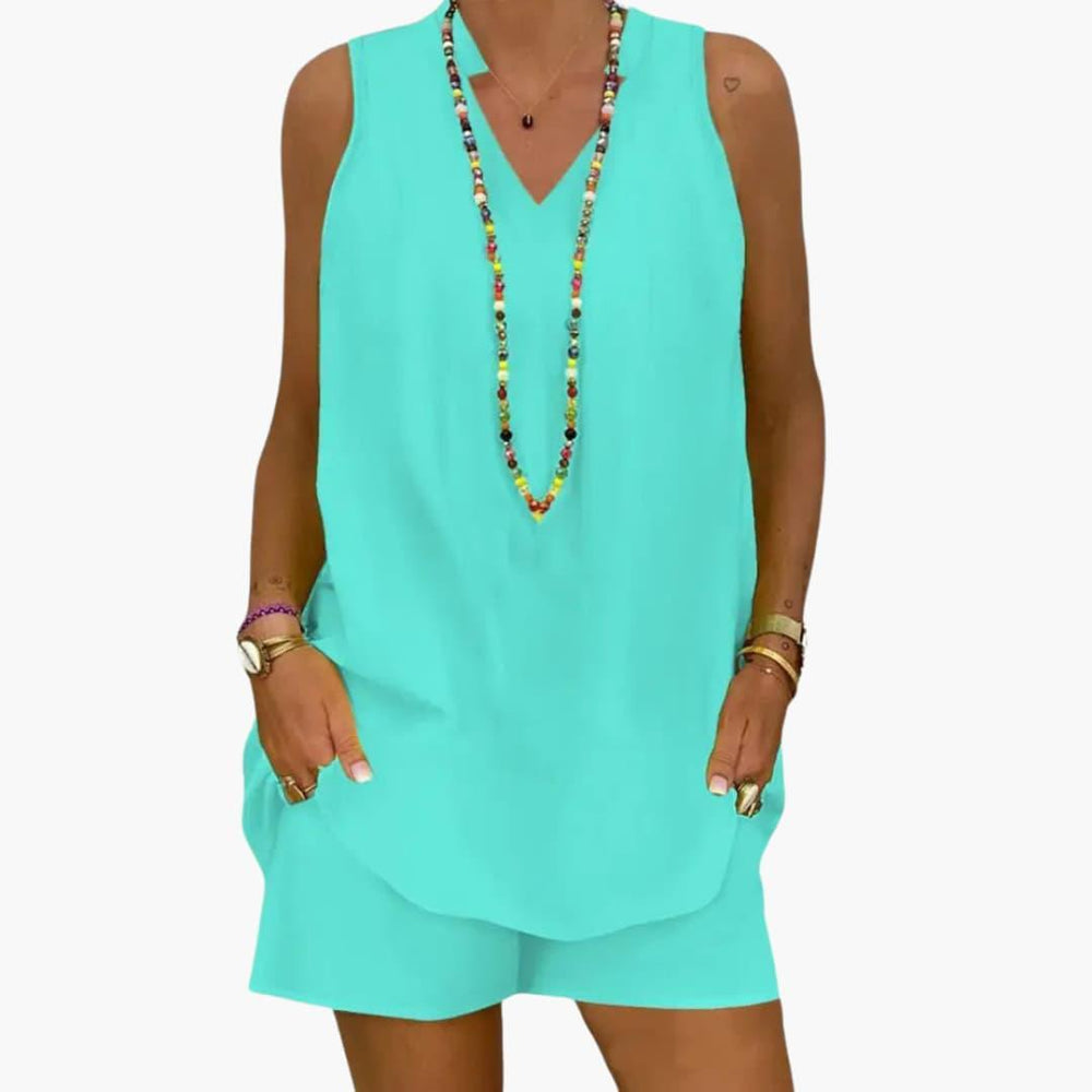 Casual Summer Lounge Set – Women's Sleeveless V-Neck Co-ord -  Made By Riley