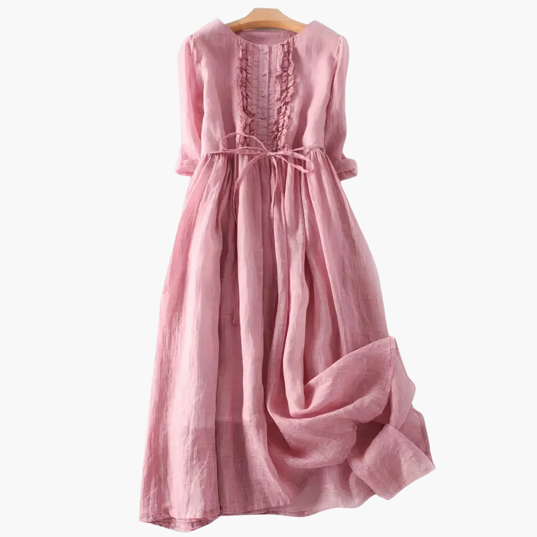 Women’s Long Dress with Button Placket and Tie Waist