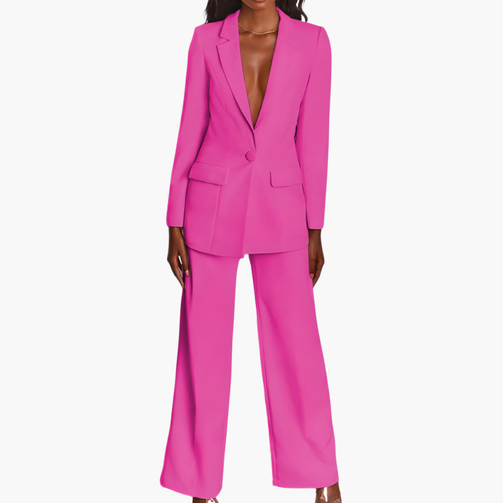 Women’s Suit Set with Single-Button Blazer and Straight-Leg Pants