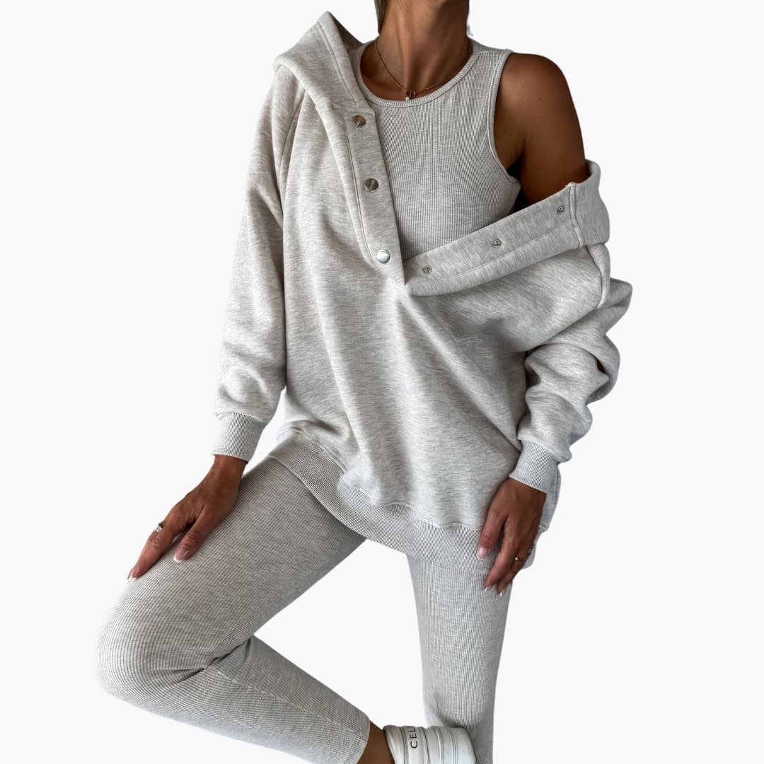 Women’s Three-Piece Lounge Set with Vest Long Sleeve Top and Pants