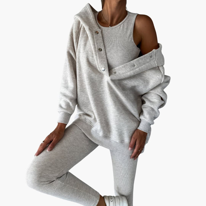 Women’s Three-Piece Lounge Set with Vest Long Sleeve Top and Pants