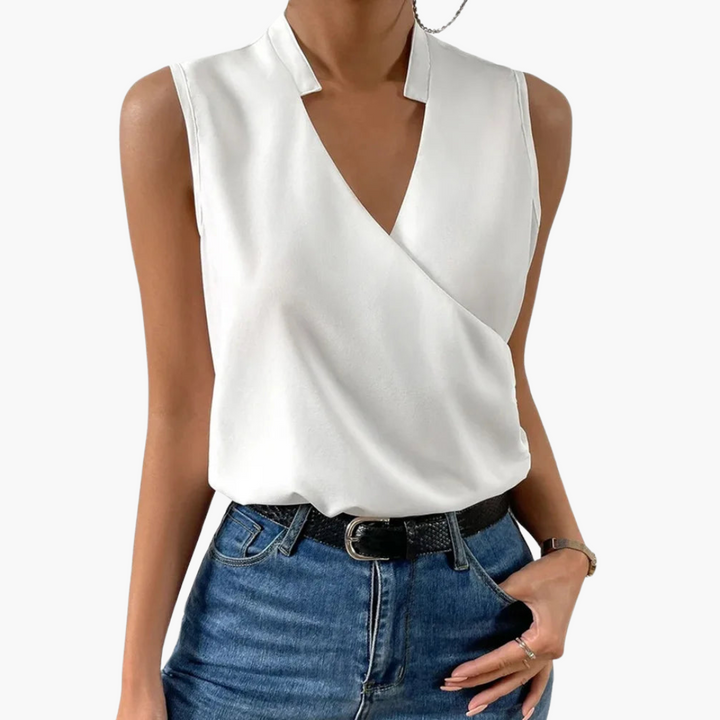 Women’s Top with V-Neck and Woven Construction