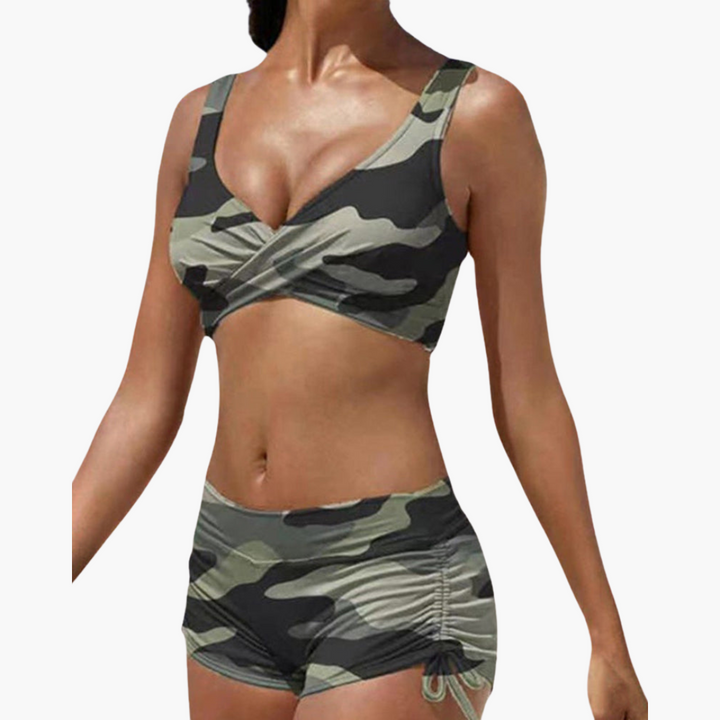 Women’s Swimwear Set with Twist-Front Top and Drawstring Shorts