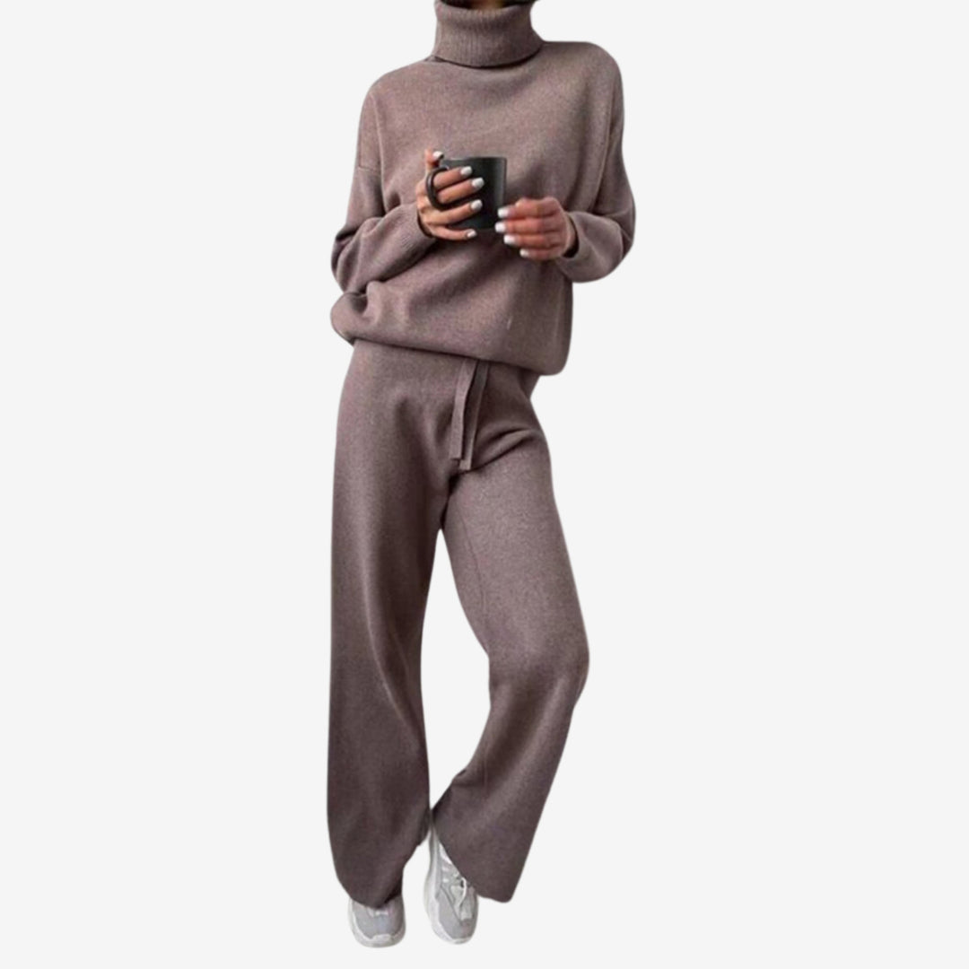 Women’s Two-Piece Turtleneck Top and Wide-Leg Pants Set
