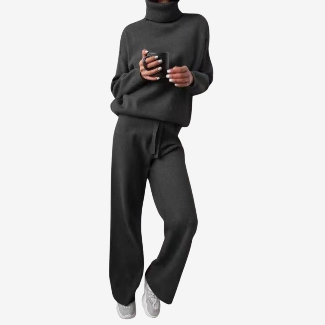 Women’s Two-Piece Turtleneck Top and Wide-Leg Pants Set