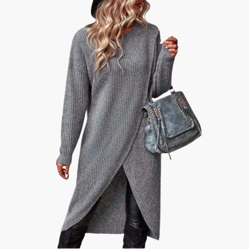 Asymmetrical Hem Sweater Dress - Women's Long Sleeve Knit -  Made By Riley