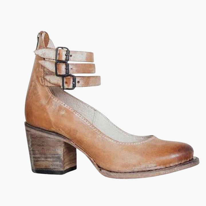 Women’s Ankle Boots with Block Heel and Buckle Detail