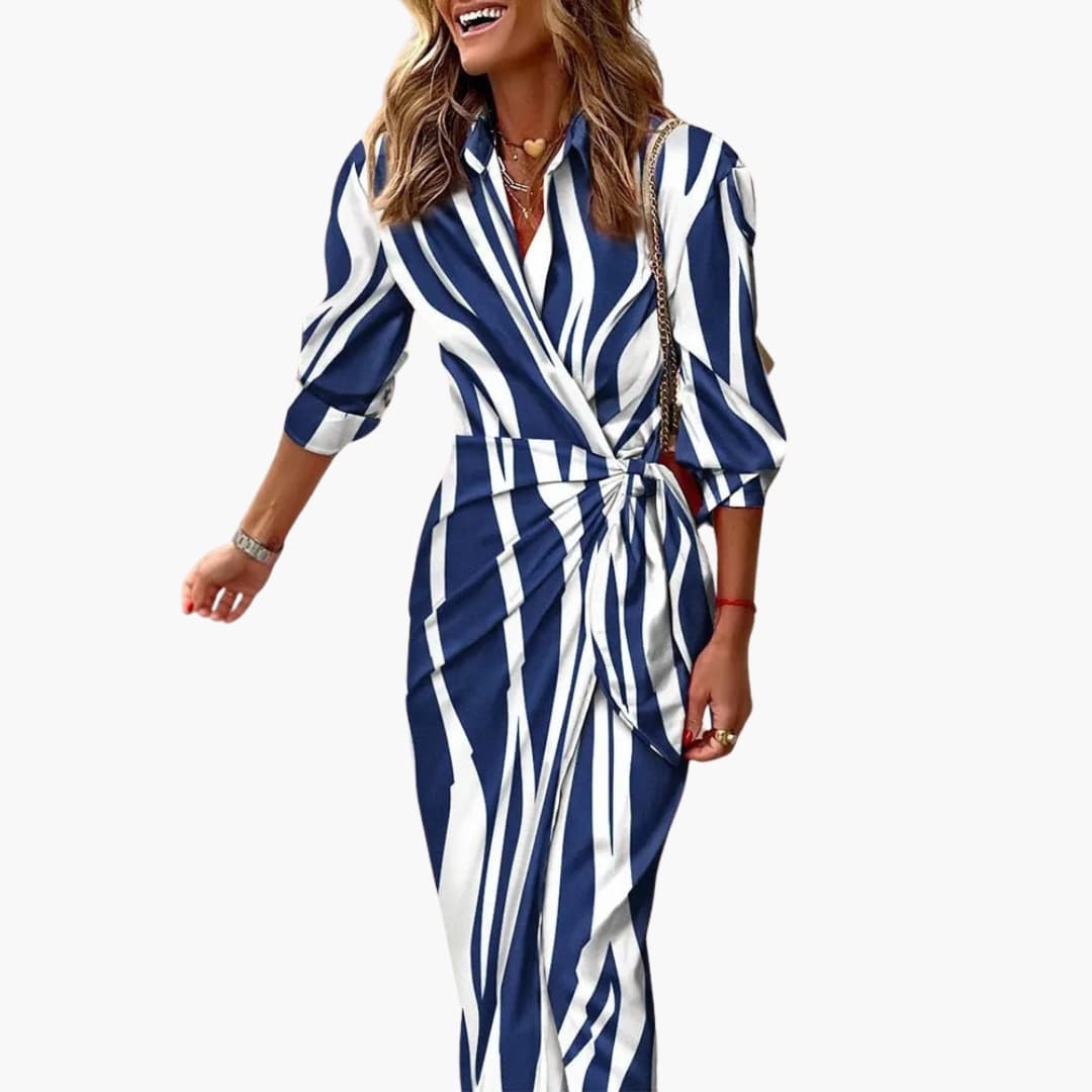 Women’s Midi Shirt Dress with Waist Tie and Wrap Front