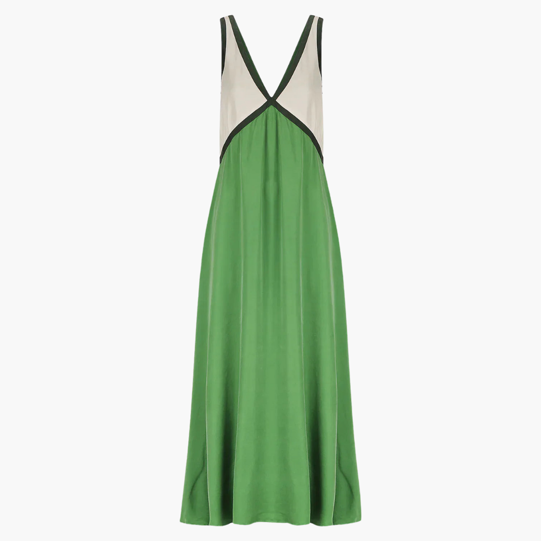 Women’s Maxi Dress with V-Neck and Colour-Block Design