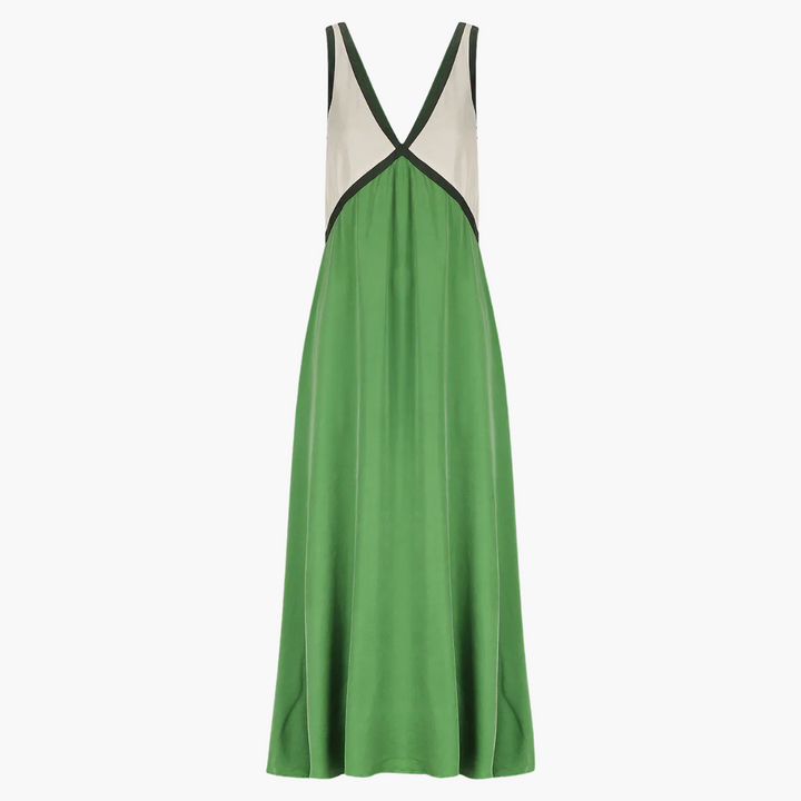 Women’s Maxi Dress with V-Neck and Colour-Block Design