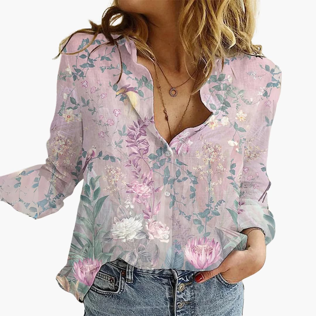 Women’s Blouse with Button Front and Roll-Up Sleeves