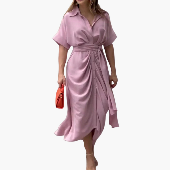 Women’s Midi Shirt Dress with Belt and Button-Front