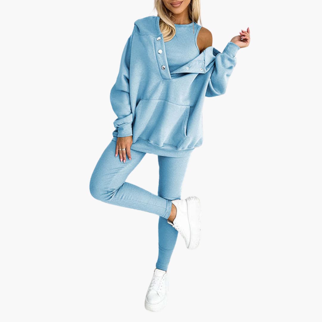 Women’s Three-Piece Lounge Set with Vest Long Sleeve Top and Pants