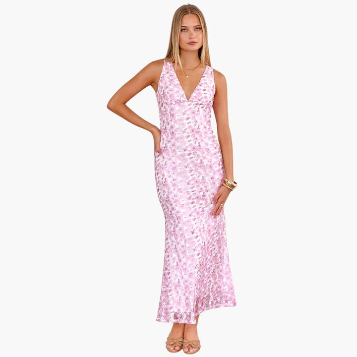 Women’s Maxi Dress with Lace Overlay and Open Back