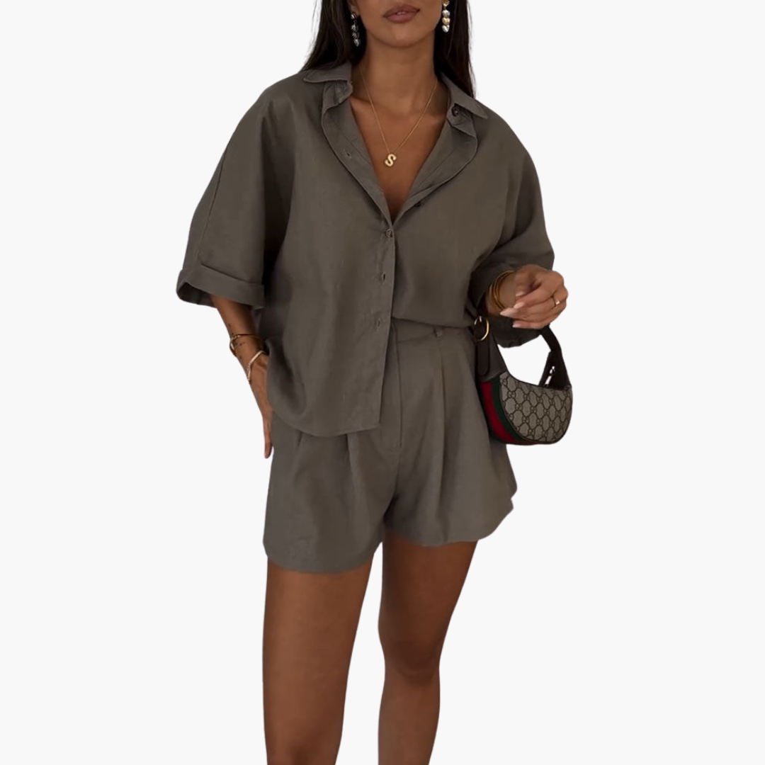 Women’s Two Piece Co Ord Set with Collared Shirt