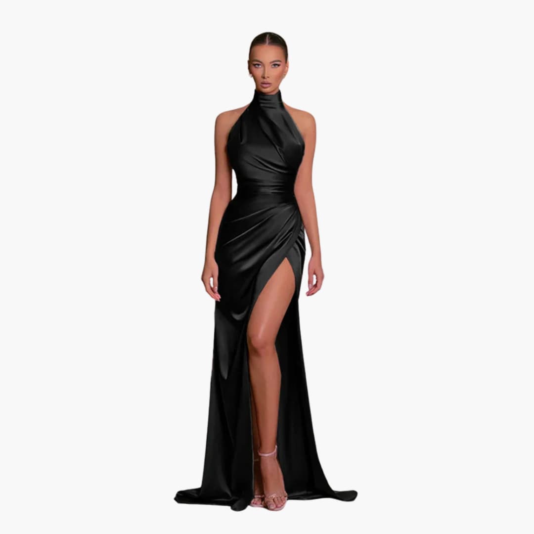 Women’s Evening Gown Dress with Halter Neck and High Split