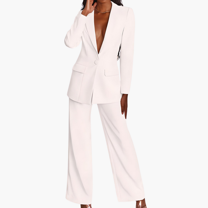 Women’s Suit Set with Single-Button Blazer and Straight-Leg Pants