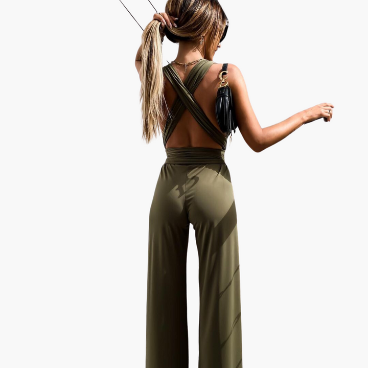 Women’s Jumpsuit with V-Neck and Wide-Leg