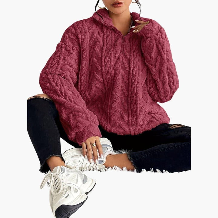 Cable Knit Half-Zip Fleece Sweatshirt - Cosy Fit for Women -  Made By Riley