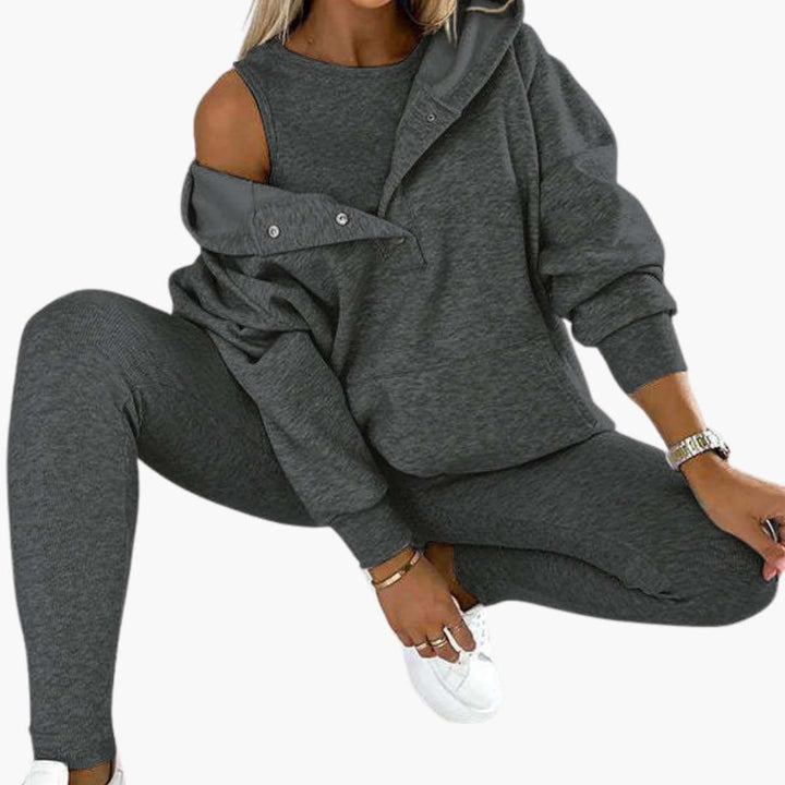 Women’s Three-Piece Lounge Set with Vest Long Sleeve Top and Pants