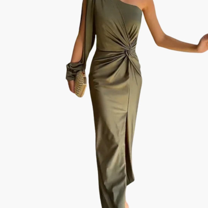 Women’s Midi Dress with Asymmetrical Neckline